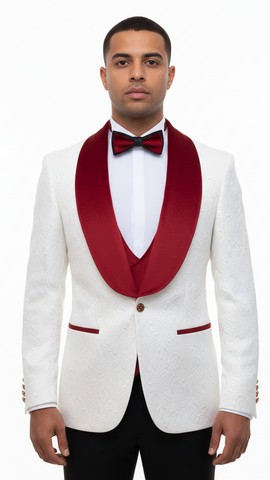 Marco Lorenzo Premium Paisley Red Velvet 4pc Suit W/ Matching Bowtie